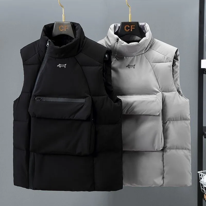 Golf Waistcoat Men Golf Jacket Fashion Zipper Down cotton Big pocket golf Coats Winter Male Windproof Warm golf Vest Jacket 골프웨어