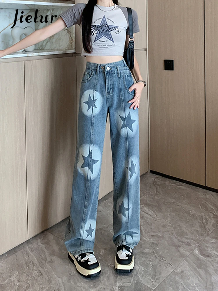 

Jielur Джинсы женские с завышенной талией узкие Свободные повседневные штаны в уличном стиле модные брюки для молодых женщин голубые на лето