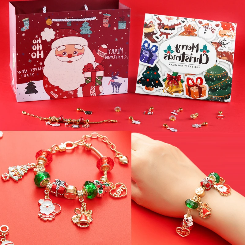 Творческий Набор для изготовления детских браслетов «сделай сам», ювелирные аксессуары, Рождественские Браслеты, кулон, подарок, Детские бусины, игрушки для девочек, ожерелье