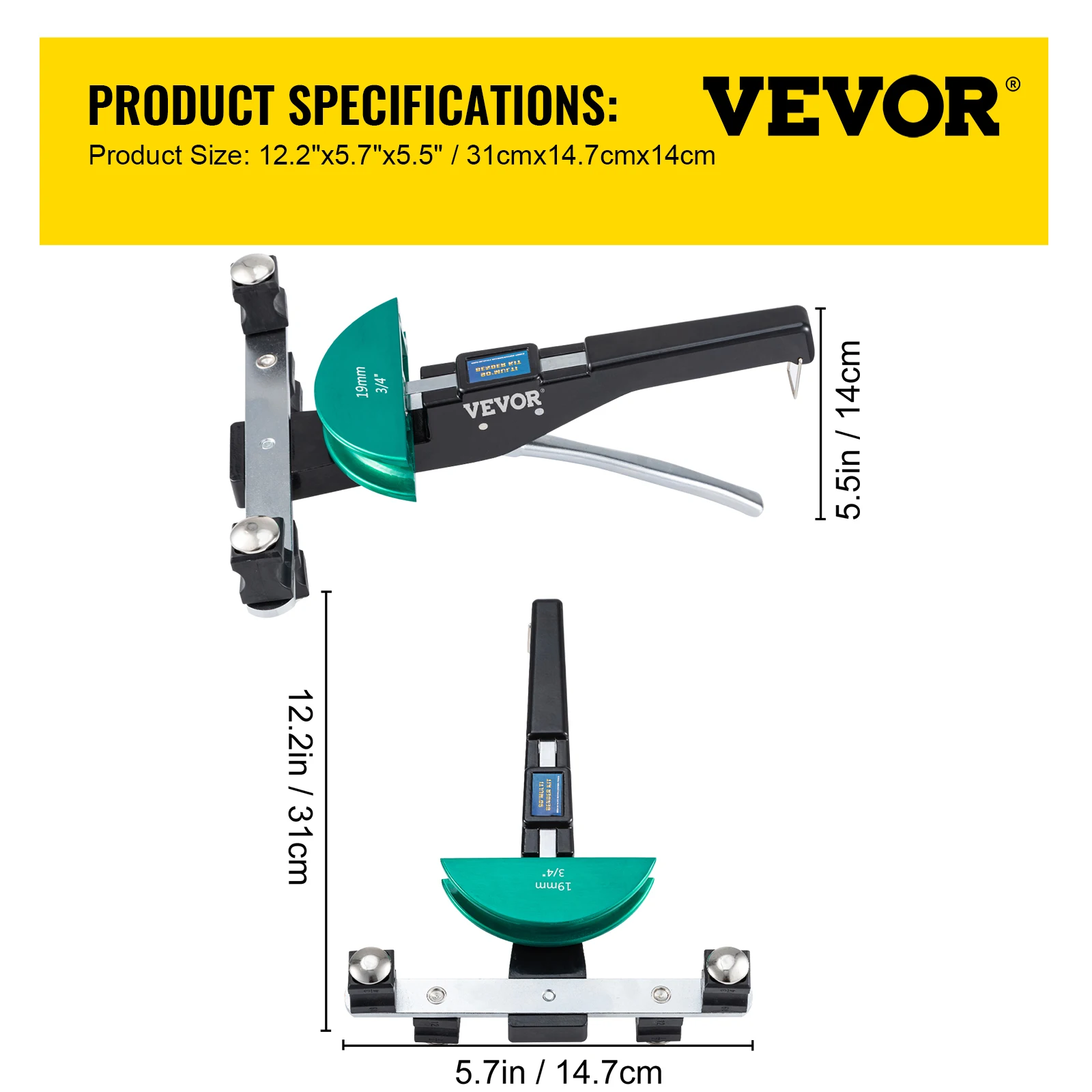 Tube Bender VEVOR HVAC Refrigeration Manual Copper Ratcheting Pipe Bender Kit with 7 Dies 8-22mm 90&deg;