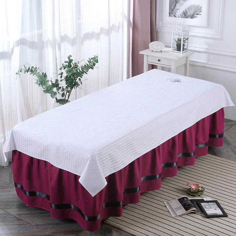 1Pcs Cotton Striped Beauty Salon Bed Sheets SPA Massage Club Bed Table Cover Bed Sheets With/no Hole Sabanas 4