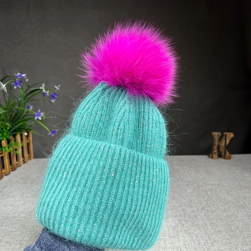 Big size New Brand fur pompom hat Fashion traveling hats for women girl High quality rabbit fur winter Warm Female beanies 6