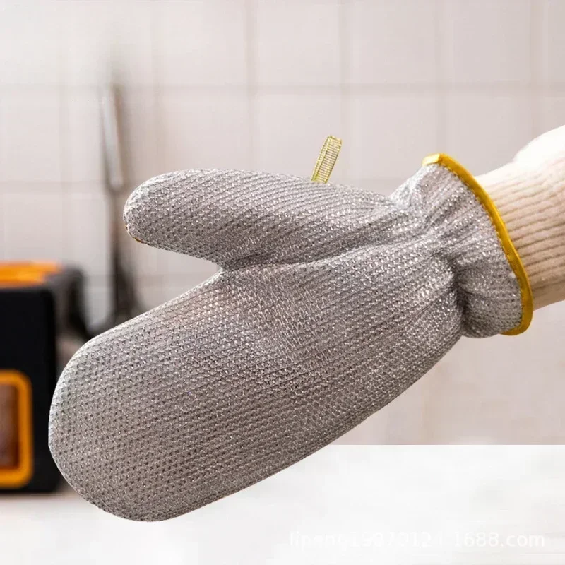 1 Pair Housework Cleaning Gloves Steel Wire Ball Dish Washing Gloves Kitchen Waterproof Brush Oil Bowl Artifact Cleaning Tools