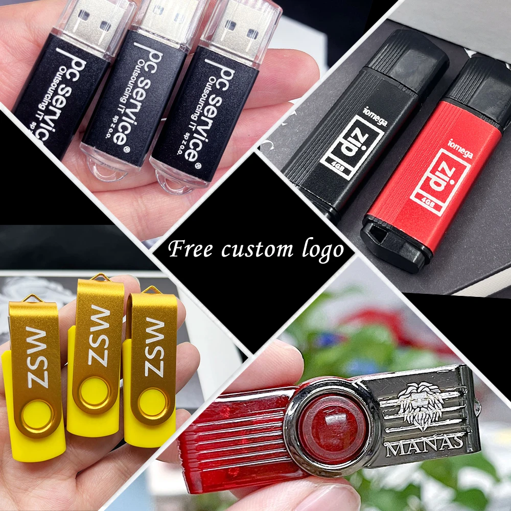100개/세트 금속 USB 플래시 드라이브 64GB 32GB 8GB 4GB 메모리 플래시 USB 스틱 펜 드라이브 128MB 512MB 펜드라이브 2.0 무료 맞춤 로고