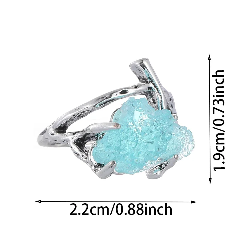 Antique Silver Color Dead Branch 4 Claw Lake Blue Stone Ring Women Men Punk Ethnic Jewelry Accessories Gift gold color rings,tibetan silver rings,finger ring,gold color ring,silver ring,adjustable rings