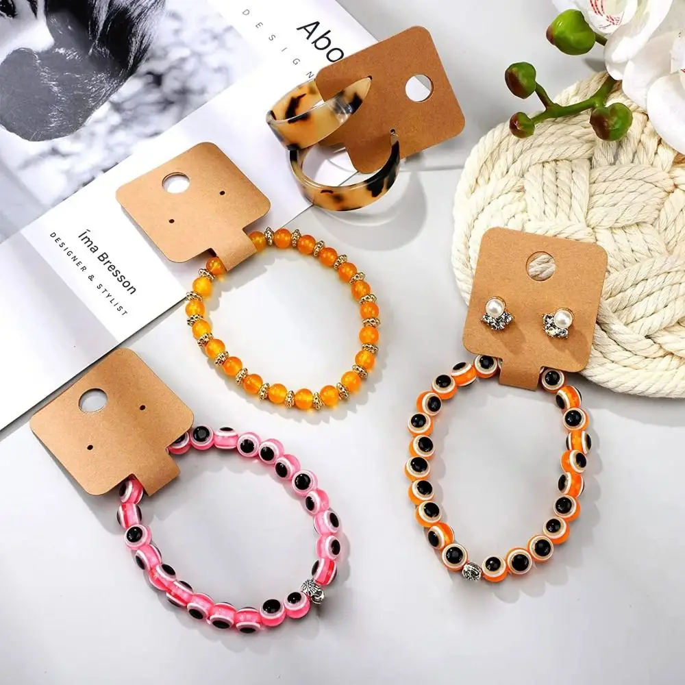 

50pcs 4x10cm Bracelets Display Cards Self-Adhesive Hanging Jewelry Packaging Supplies Accessories Kraft Paper Tags