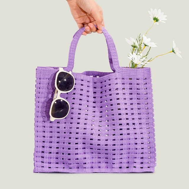 Ins Woven Waffle Hollow de rejilla gran capacidad portátil, hecho a mano bolso de mano de lana, bolsos de ganchillo grandes - AliExpress