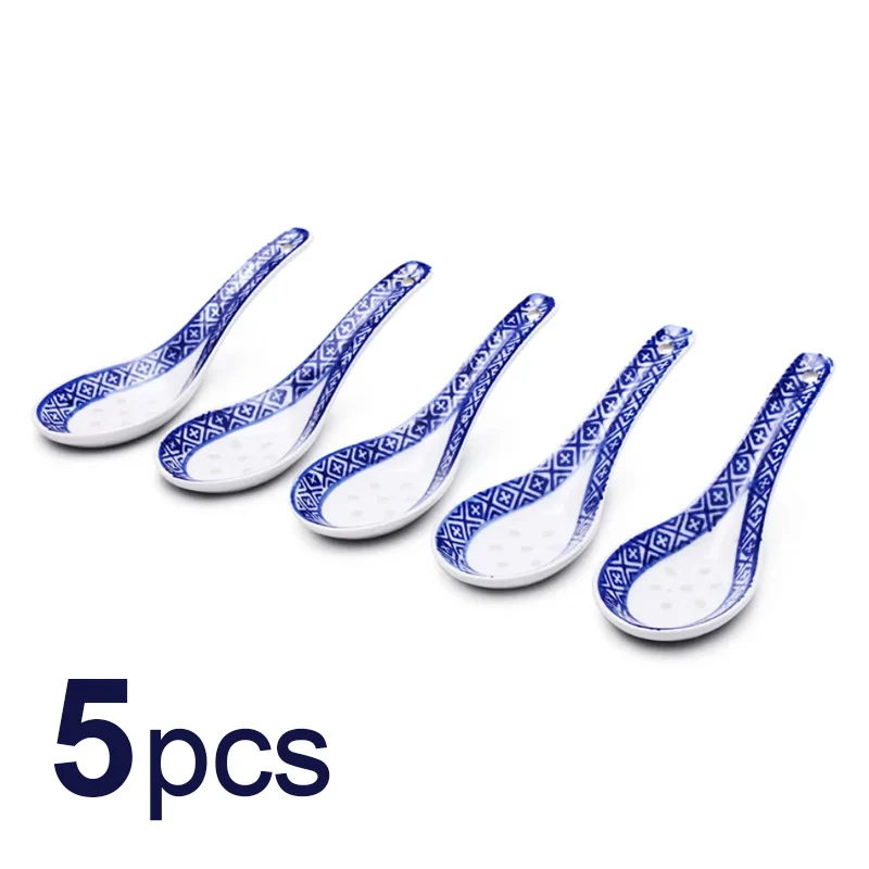 5Pcs Ceramic Spoon Multi-Function Chinese Style Scoop Porridge Spoon Tableware Soup For Home Restaurant Cooking Tool Cooking Scoop Ceramic Spoons