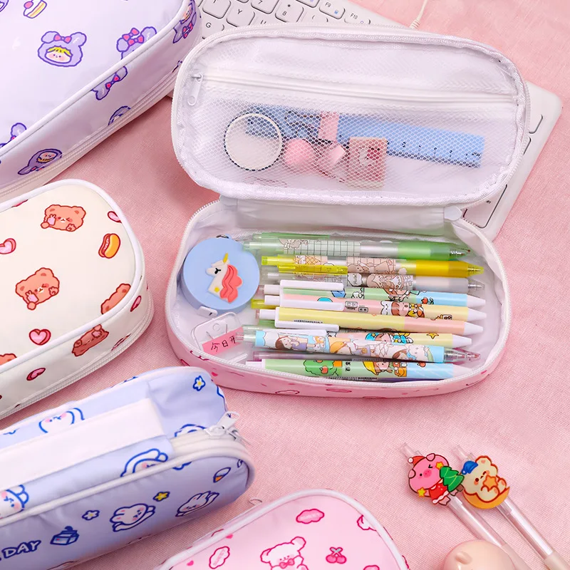 Korean Fashion Transparent Pencil Case Pouches Simple Macaroon Large