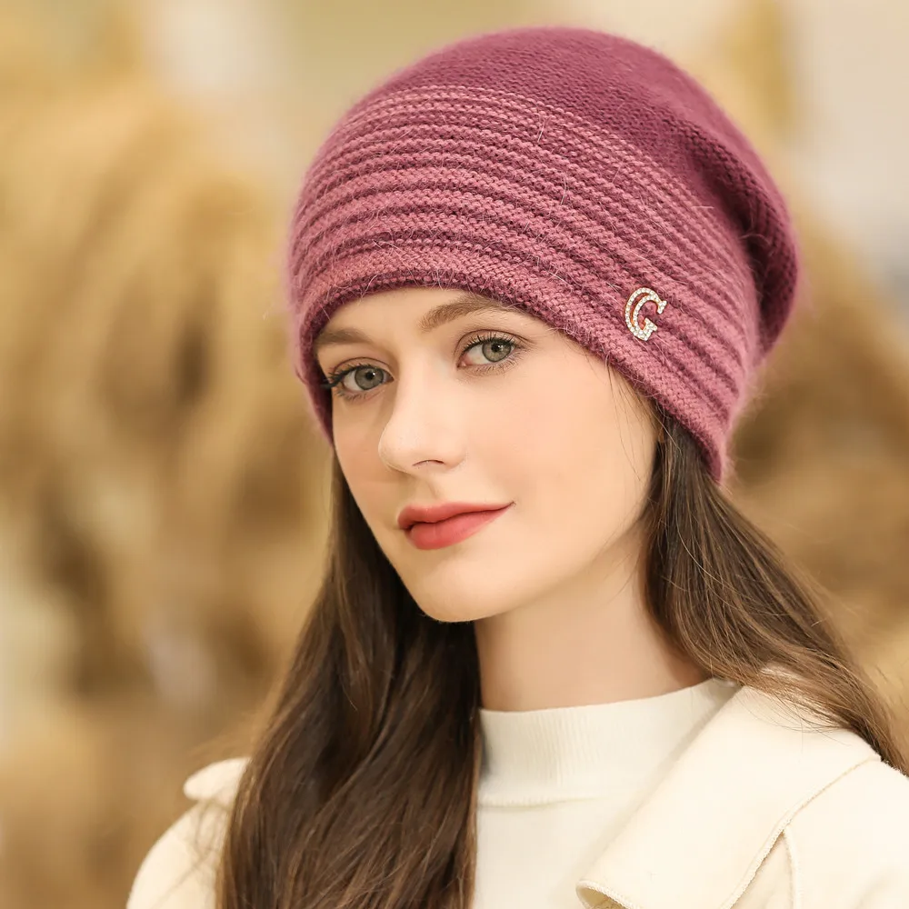 Gebreide muts voor dames winter met konijnenbont mix g-logo_voghion.com