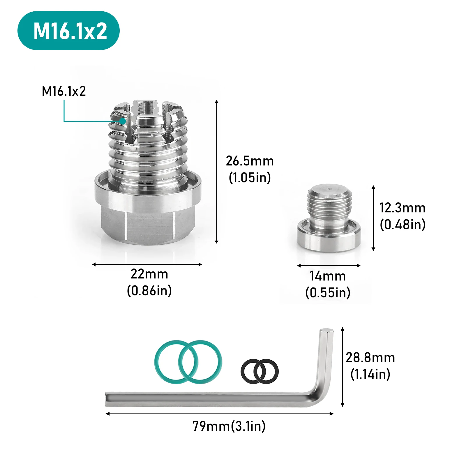 M12.1-1.25/1,5/1,75 x 15 mm Ölablassschraube, Übergröße, Piggyback, selbstschneidendes Ölwannengewinde-Reparaturset aus Edelstahl mit O-Ring – Detail 10