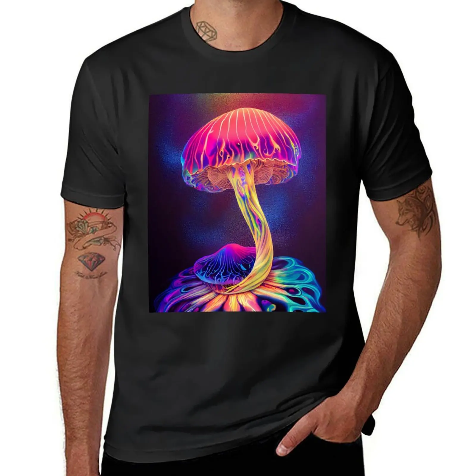 

UV reactive mushroom art T-Shirt funnys hippie clothes anime clothes men workout shirt