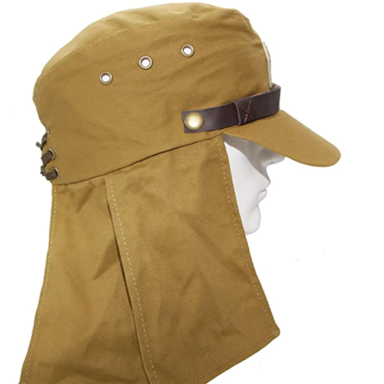 WW2 Brown Japanese Soldier Hat with Neck Flap Chin Strap High quality canvas CAP WWII Reproduction MILITARY HAT