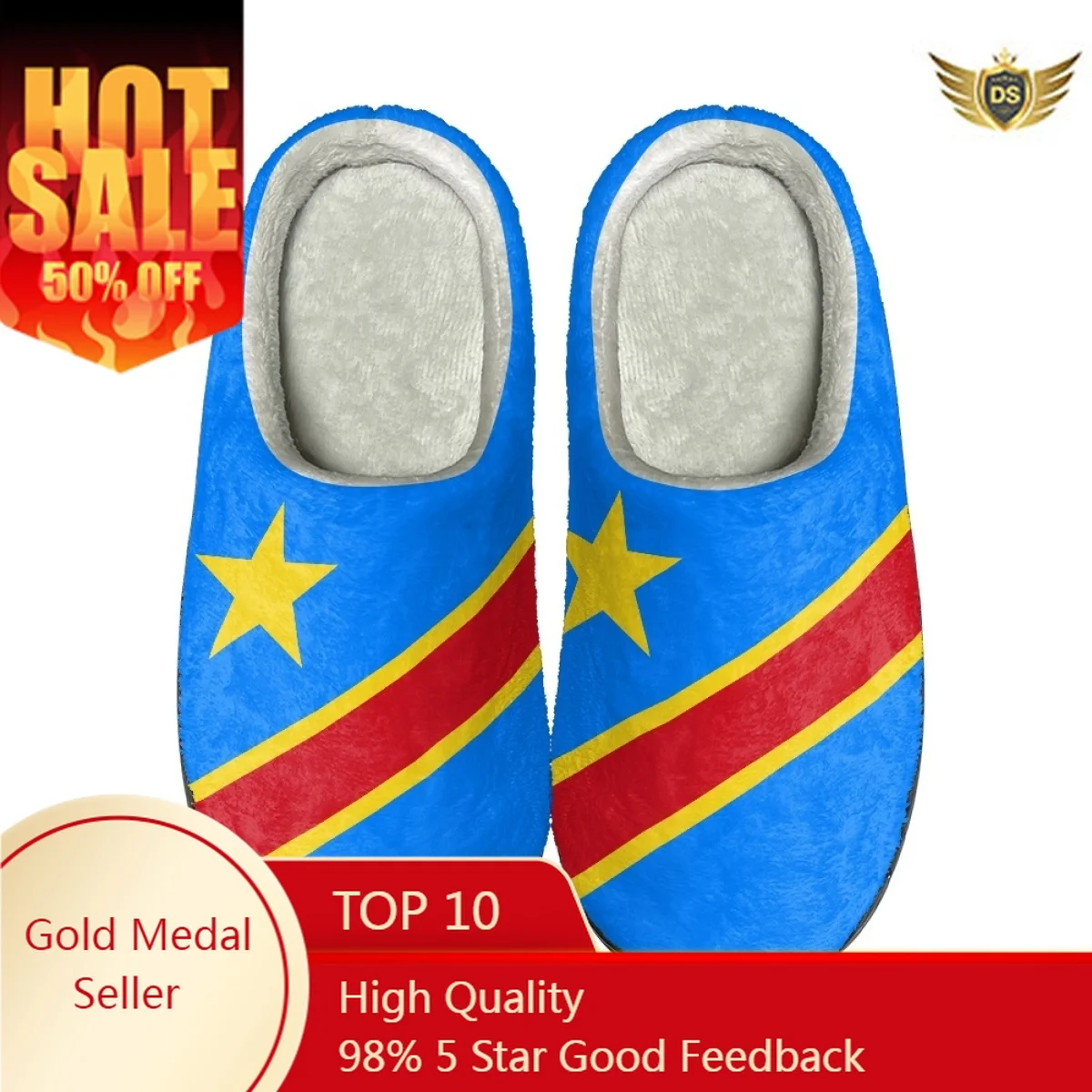New Congo Flag Design Winter Footwear Women Flat Indoor Home Non Slip Slides Dropshipping Versatile House Warm Cotton Slippers