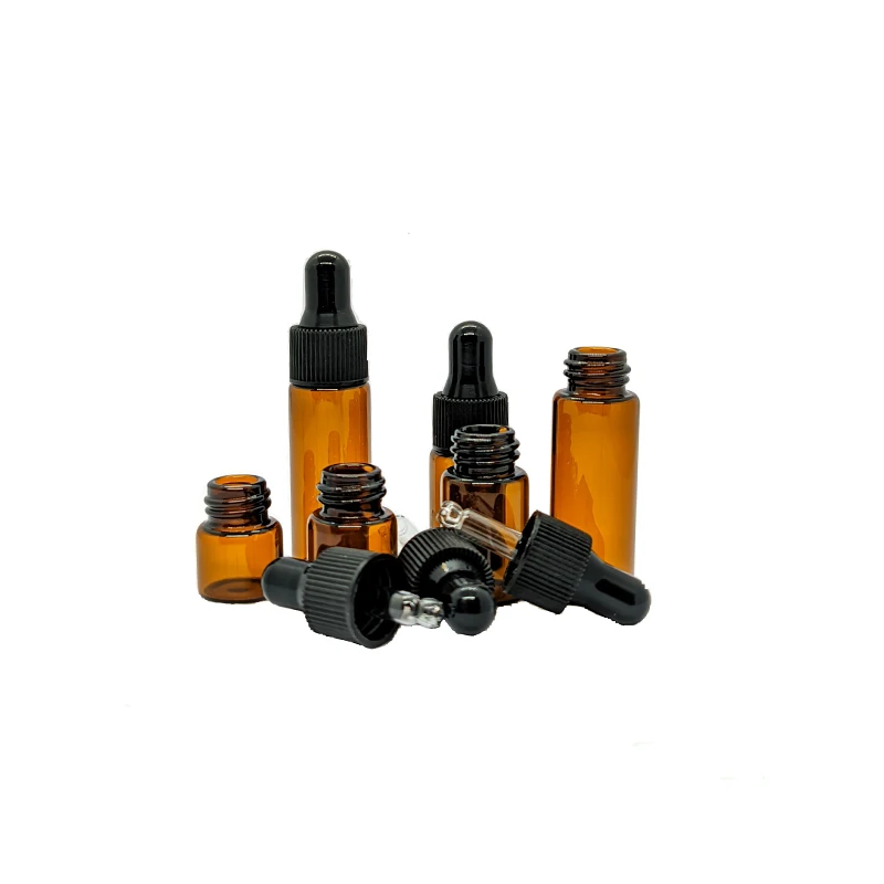 100pcs 1ml/2ml/3ml/5ml Mini Amber Glass Dropper Bottle for Essential Oil Aromatherapy Bottles With Cap Cosmetic Empty Containers dropper bottle