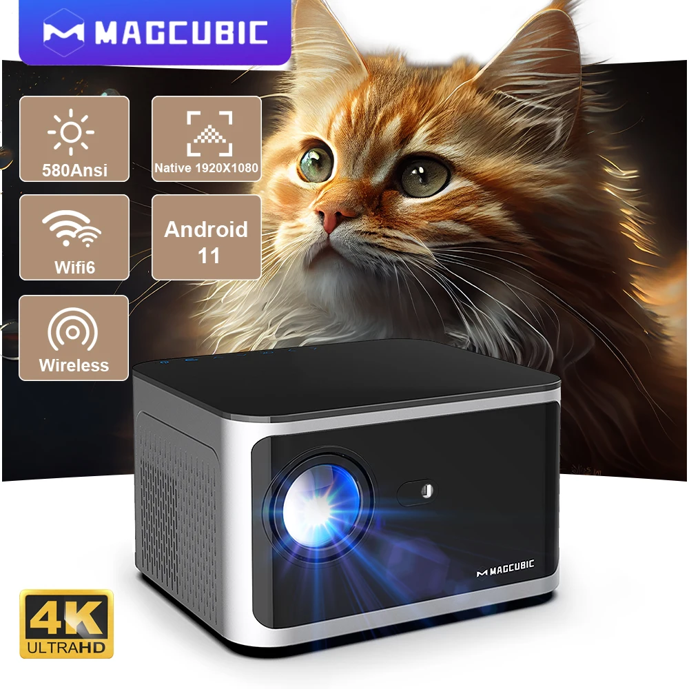 Magcubic Portable Projector Android 11 4K Smart Projector 580ANSI 1920*1080P Full HD Wifi6 BT5.0 Allwinner H713 Voice Control Home Cinema Theater