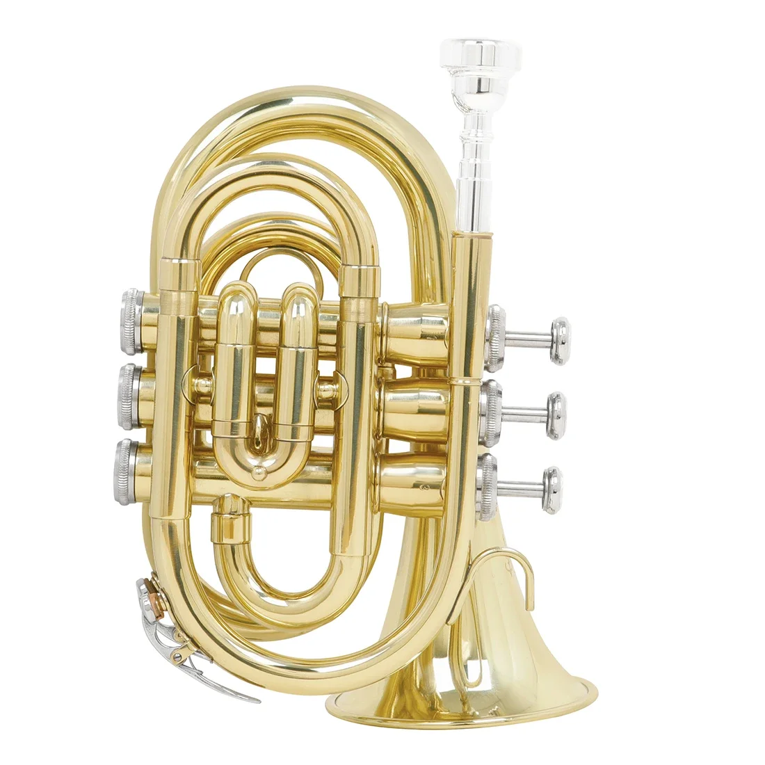SLADE Mini Pocket Trumpet Bb Tune Gold Brass Body Cornet with Back Strap Glove Wipe Cloth Headpiece Brush Rope Brass Instruments