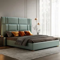 Lit en cuir italien lit de mariage chambre principale lit moderne minimaliste lumière luxe lit Double en bois massif 1