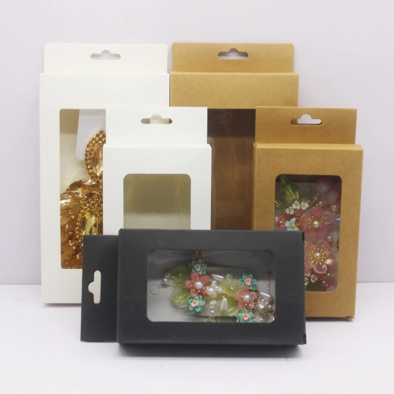 10 Stück Schwarze/Kraftpapier/Weiße Fenster-Hängeboxen Geschenkbox-Set/Handyhülle/Dessous-Display