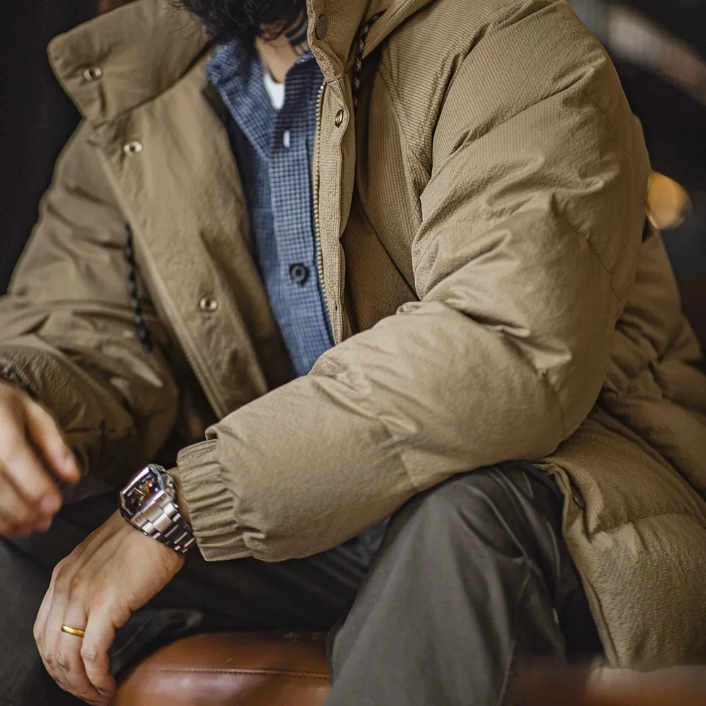 Maden Men's Winter Wide Quilting Seam Thickened Down Jacket White Duck Down Navy Blue Hooded Jacket High Density Fabric Warm Top down jacket mens jacket
