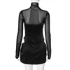 Sexy Mesh Hollow Out Turtleneck Corset Stain Black Short Dress for Women Long Sleeve Party Evening Mini Curvy Pink White Dresses 6
