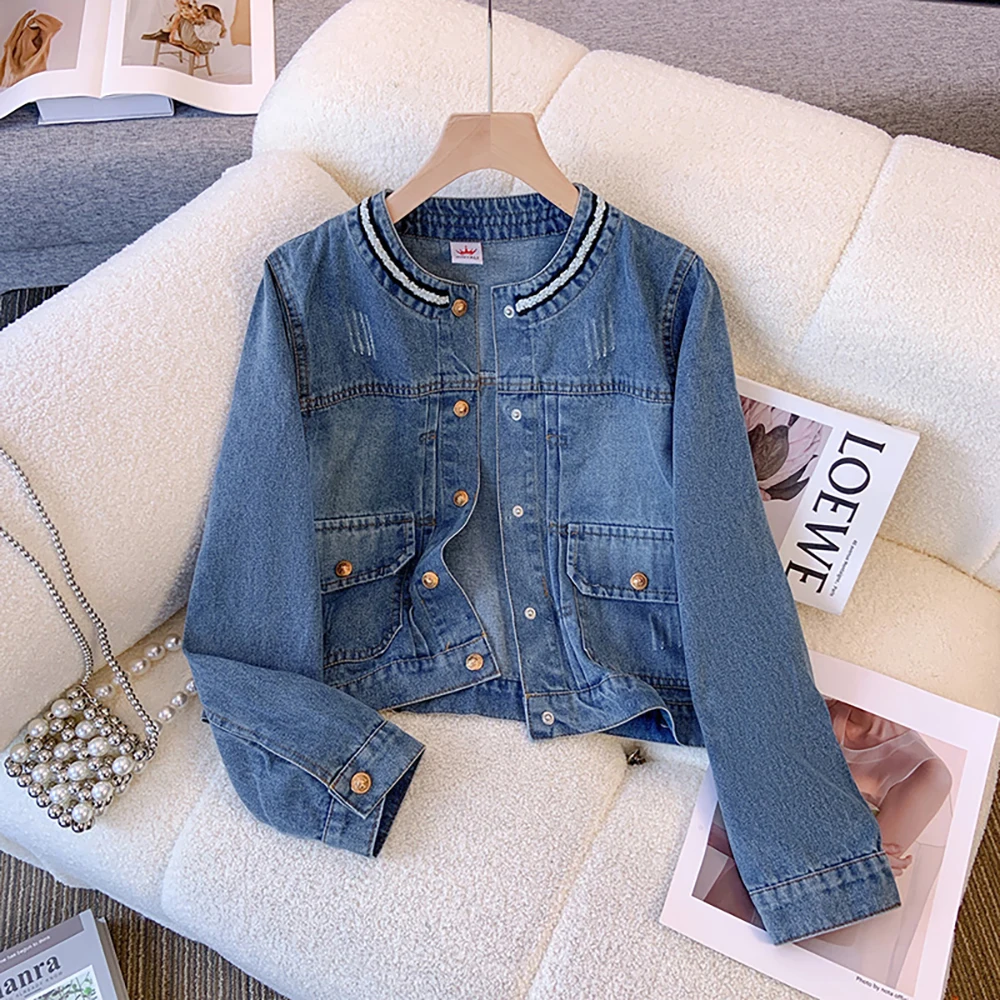 

Women Long Sleeve Jean Jackets Spring Autumn Vintage Short Denim Coats Tops Female Casual Loose Single-breasted Jacket Cardigans