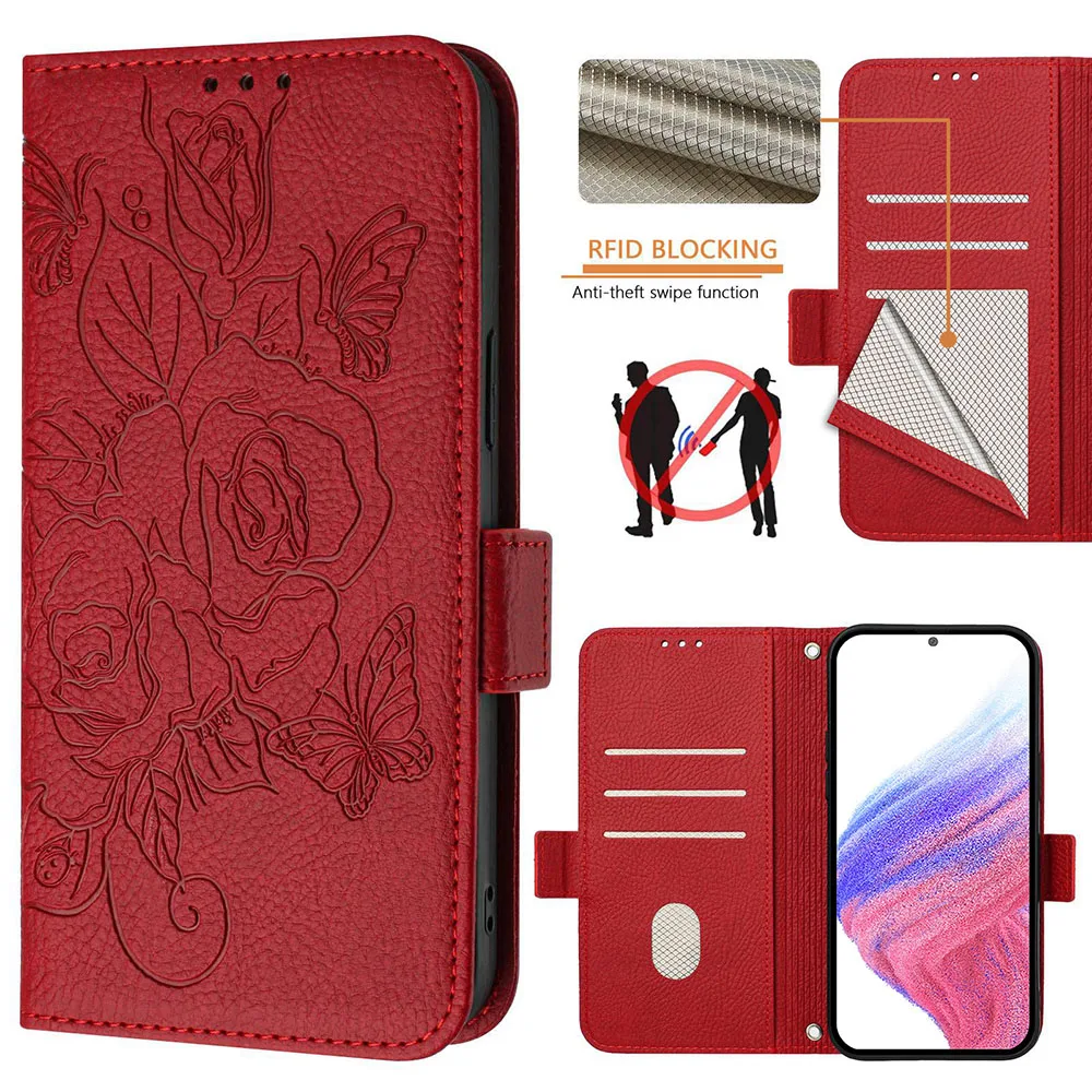 Rose RFID Shielding Wallet Case with Flip Phone Back Cover