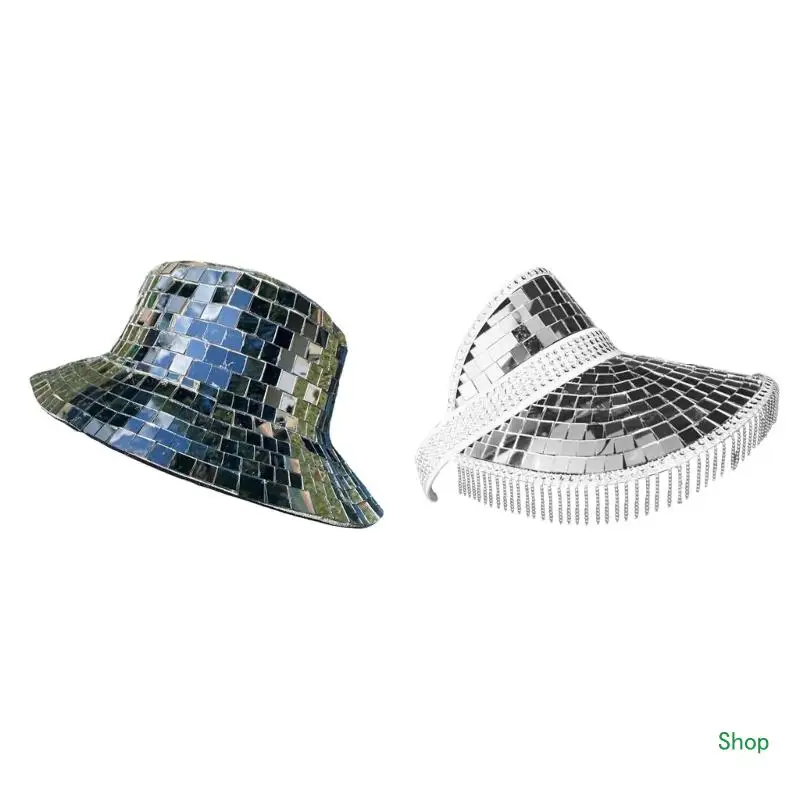 

Dropship Women's All-match Wide Brim Bucket Hat Nightclub Bar Glitter Fisherman Hat Sunscreen Gifts for Men Outdoorsports