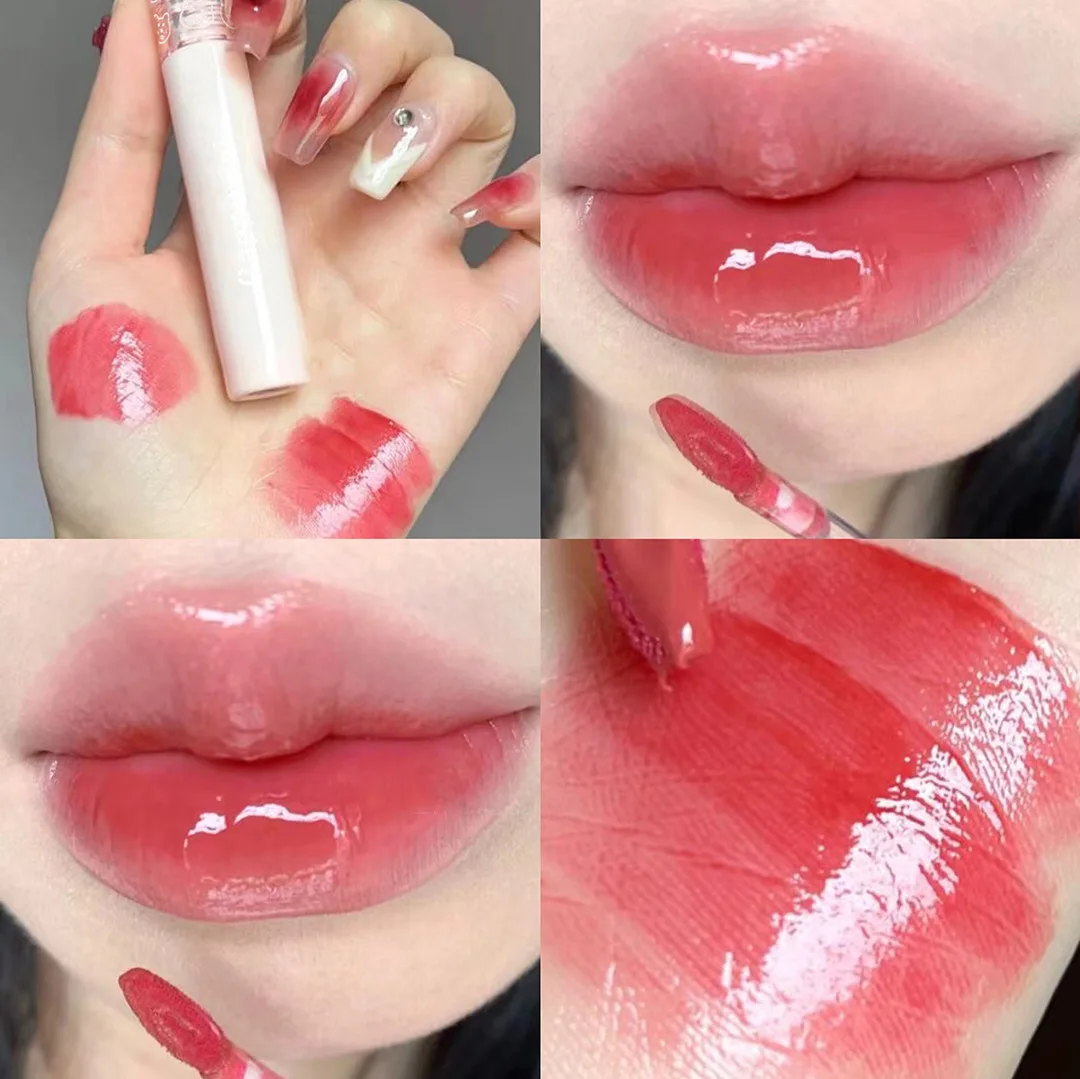 Cherry Pink Lip Plumper Gloss Crystal Jelly Oil Lip Tint Korean Long-lasting Waterproof Lipstick Lips Plumper Extreme Wholesale