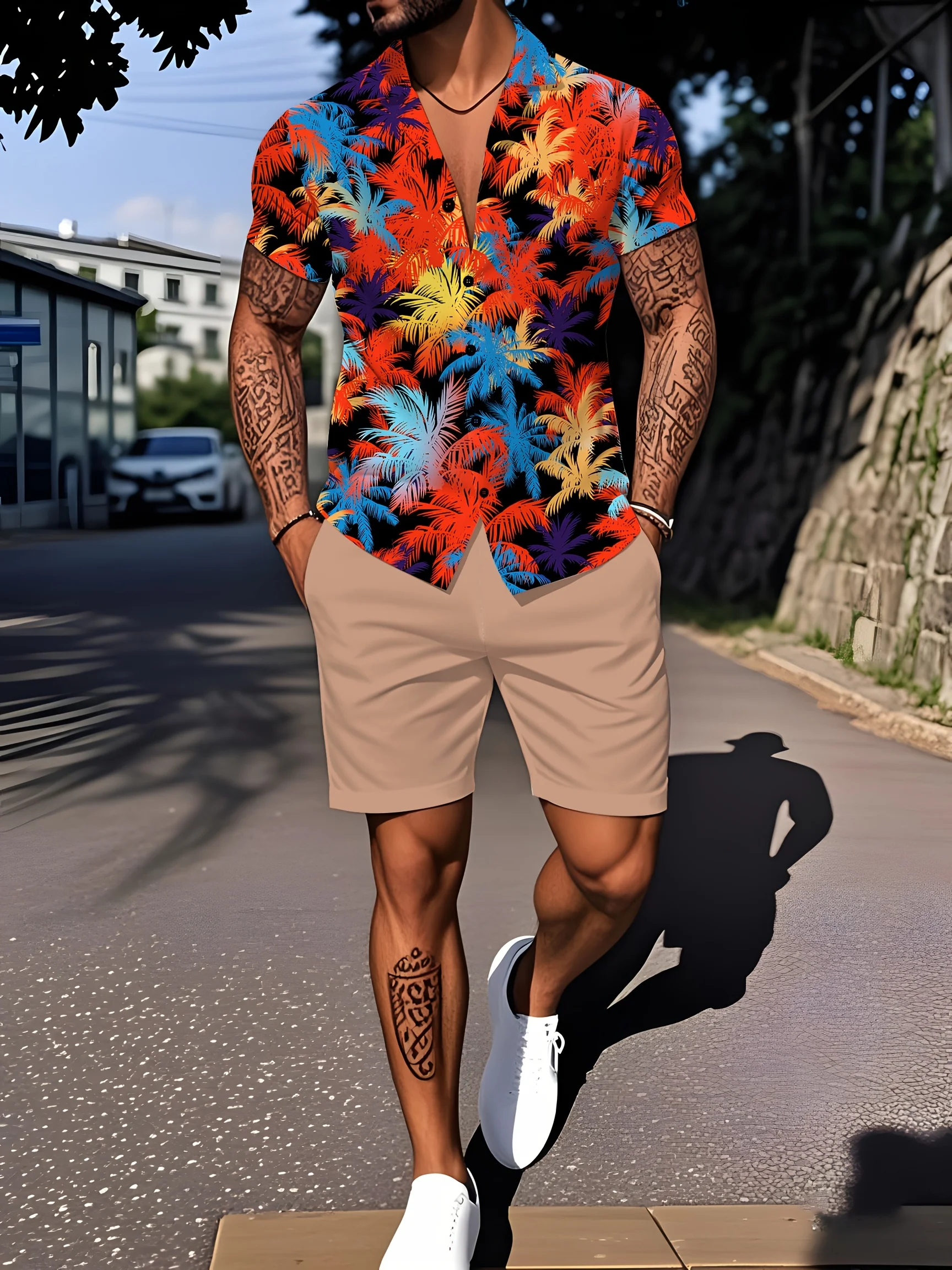 Hawaii Shirt & Shorts Set – Men’s Floral Summer Two-Piece red black