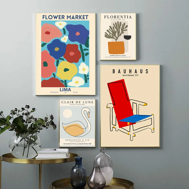 

Exhibition Line Chair Flower Marker Swan Abstract Face Wall Art Print Minimalist Canvas Painting Poster Modern Living Room Decor