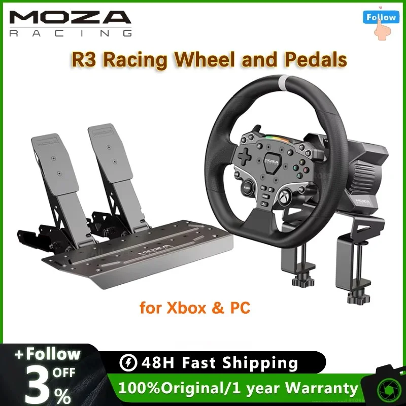 Racing Steering Wheel MOZA R3 With ESX Wheel Pedals