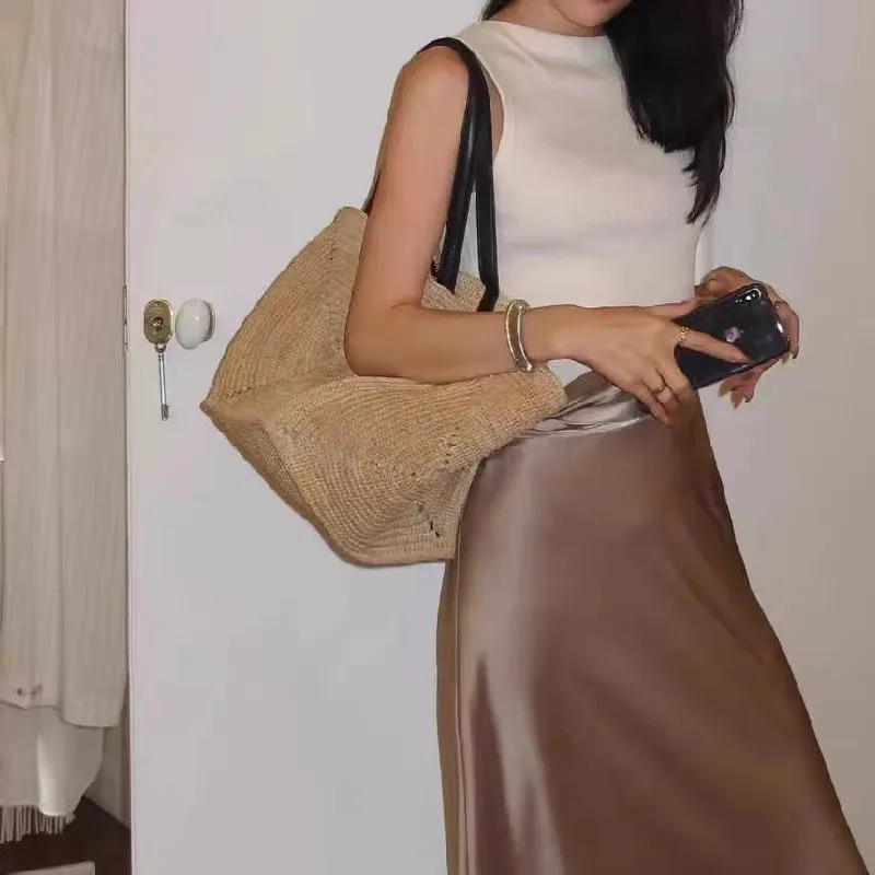 Luxury Designer Handbag Casual Large Capacity Patchwork Straw Tote Bag Handmade Paper Weave Summer Beach Handbags