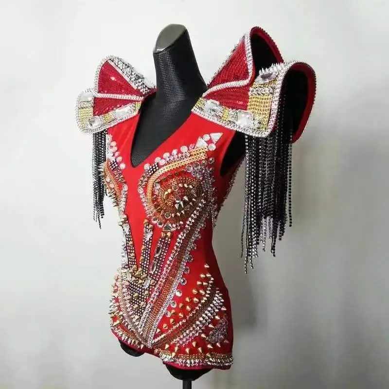 Dance Dress Women Dance Costume Stage Performance Costume Crystals Stones Bodysuit
