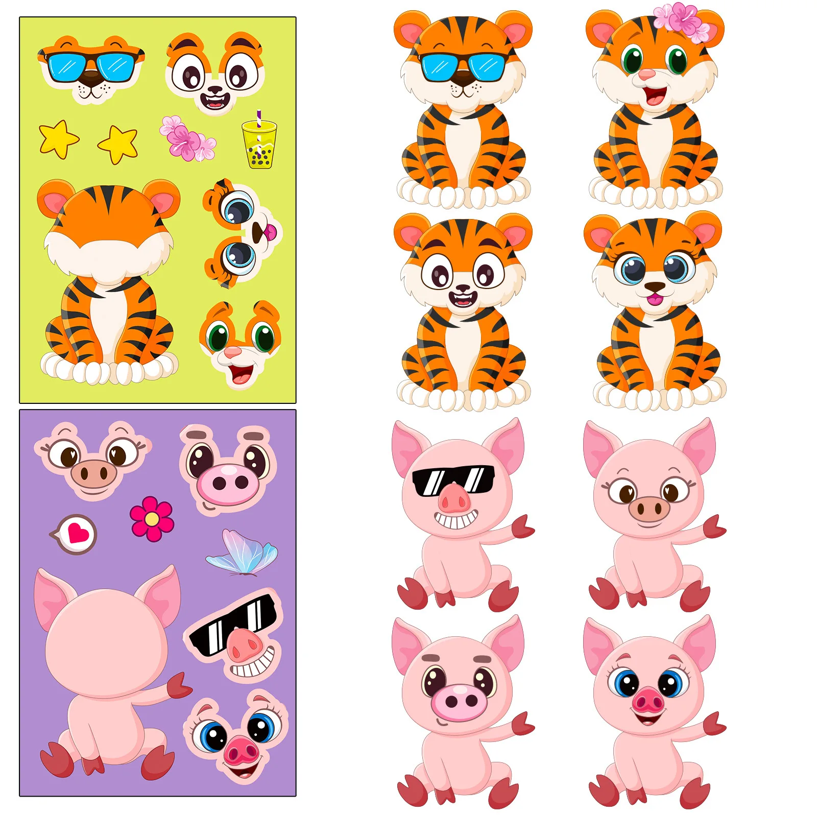 6Sheets Children DIY Puzzle Sticker Games 6 Animals Make A Face Funny Assemble Jigsaw Stickers Kids Educational Toys 4