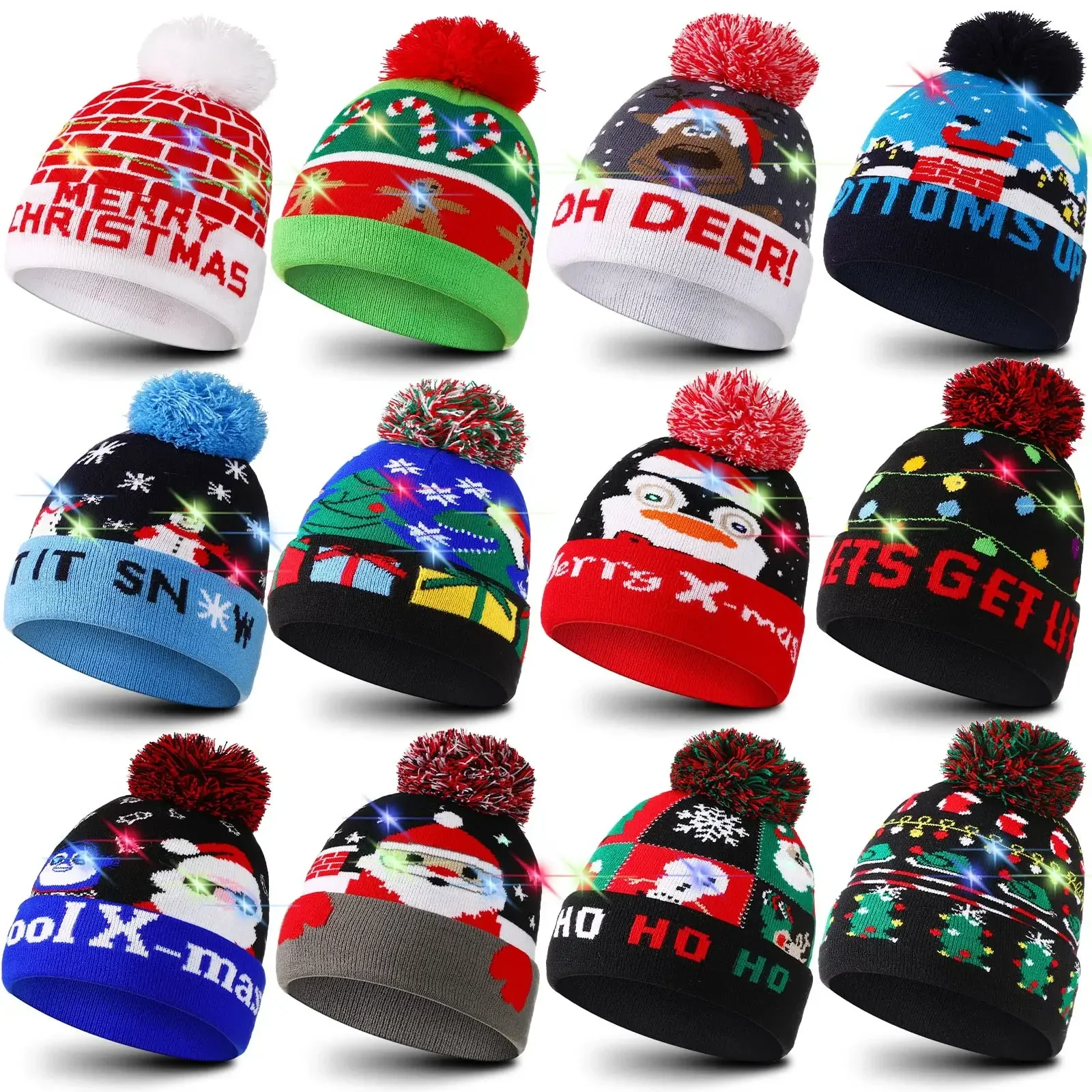 Chapeau De Noël Lumière LED En Peluche, Décorations De Noël Pour