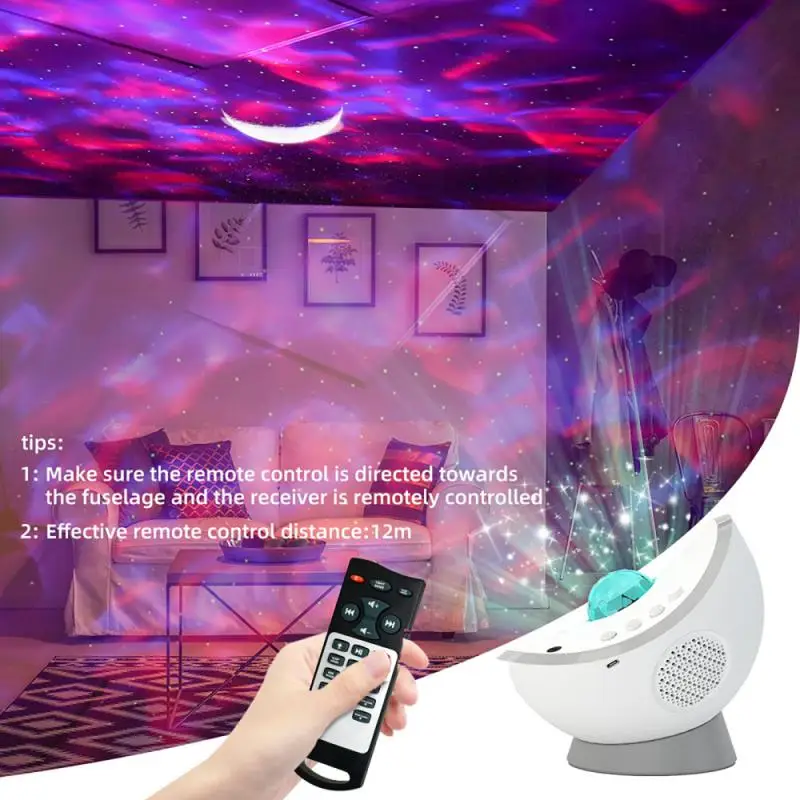 

Water Wave Projection Lamp Rotatable Two Lampshades Usb Charging Any Angle Adjustment Three-speed Timing Romantic Remote Control