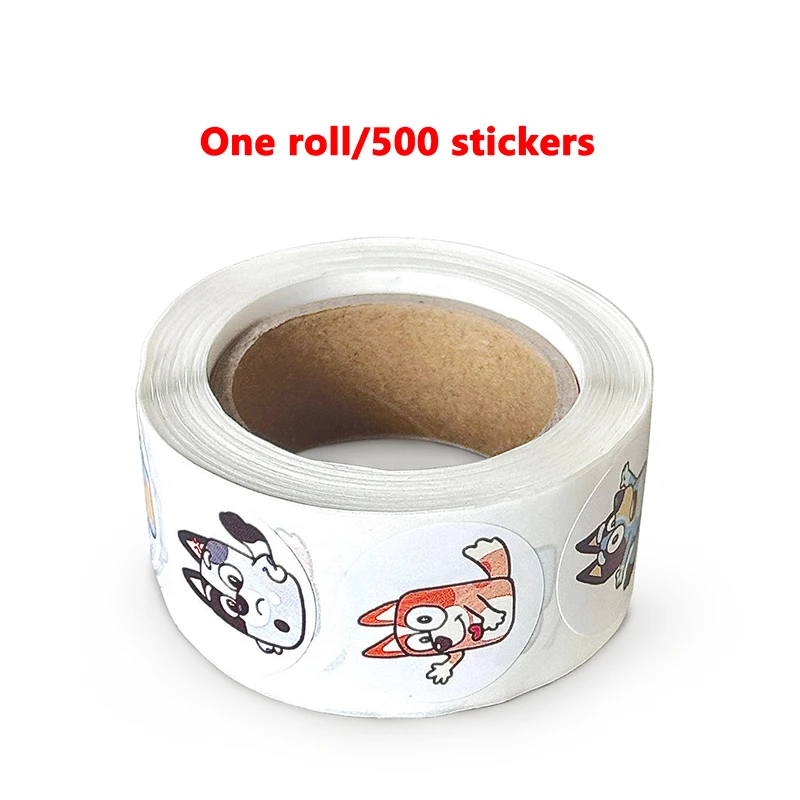 thumbnail image 1 of Bluey-rollo de pegatinas de dibujos animados de perro Bingo para niños, cinta de papel de sellado para diario, álbum, 500 hojas por rollo, 1 of 5