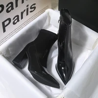 Winter Patent Leather Women Ankle Boots Fashion Pointed Toe Short Booties Square High Heels Party Pumps Shoes - Image 3