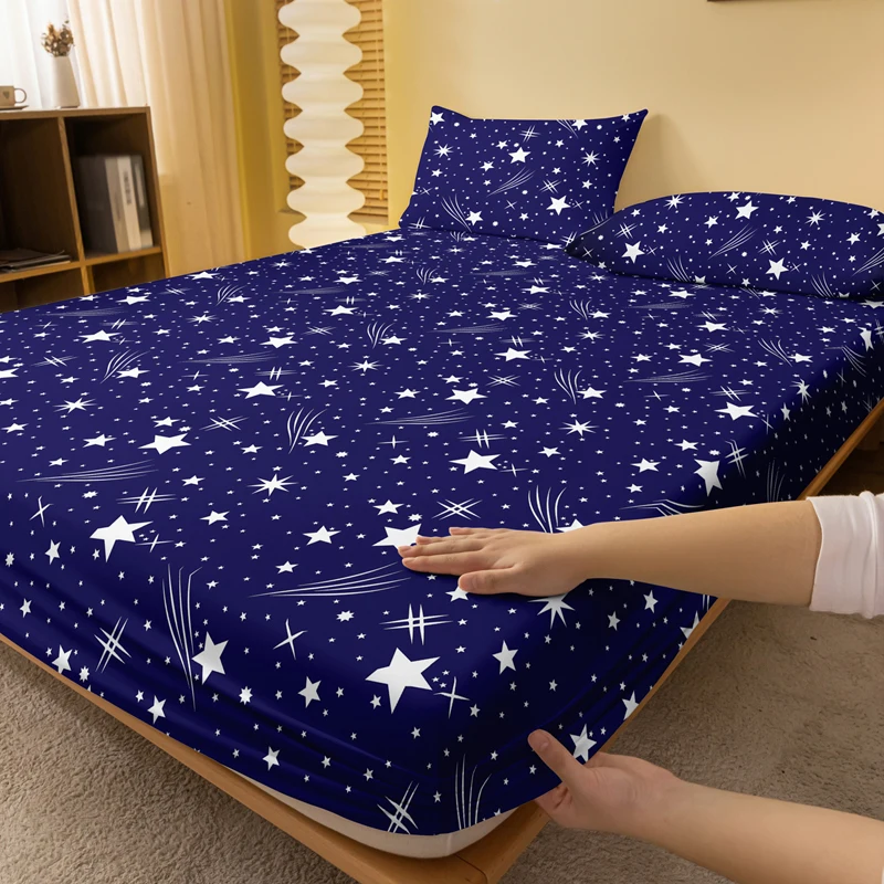 1 Simple modern Starry sky printed matte Fitted Sheet, bedroom printed bed cover, bedding (excluding pillowcases) 2