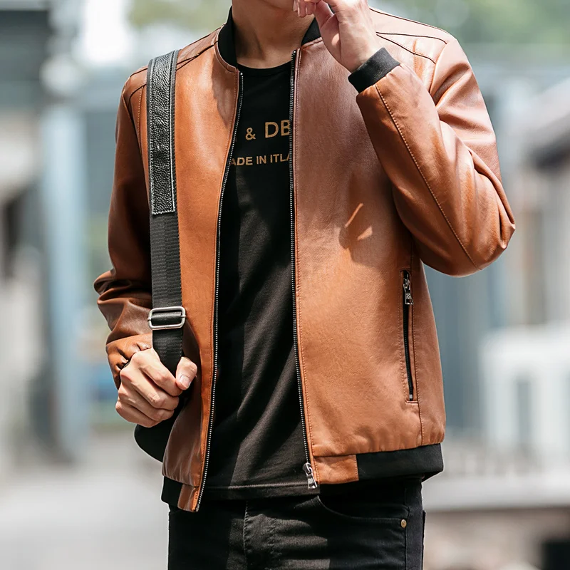 Autumn 2024 Leather Jacket Men's Korean Style Trendy PU Leather Coat High Street Casual Slim Baseball Suit Jacket Brand Clothing