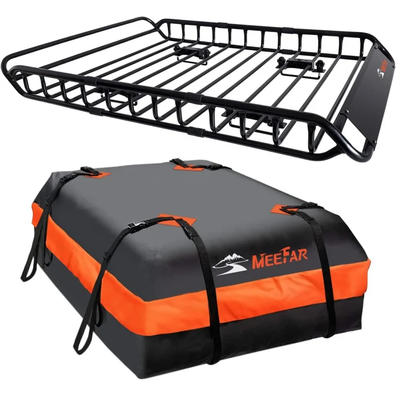 

MeeFar Roof Rack Carrier Basket Universal Rooftop 51" X 36" X 5" Waterproof Bag 15 Cubic Feet (44" 34" 17"), and Cargo Net wit