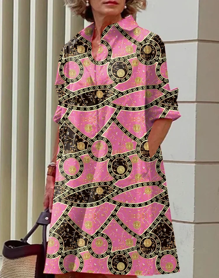 

Women Print Dot Shirt Dress Turn Down Collar Full Sleeve Pockets Dresses A Line Single Breasted Autumn 2023 Office Lady