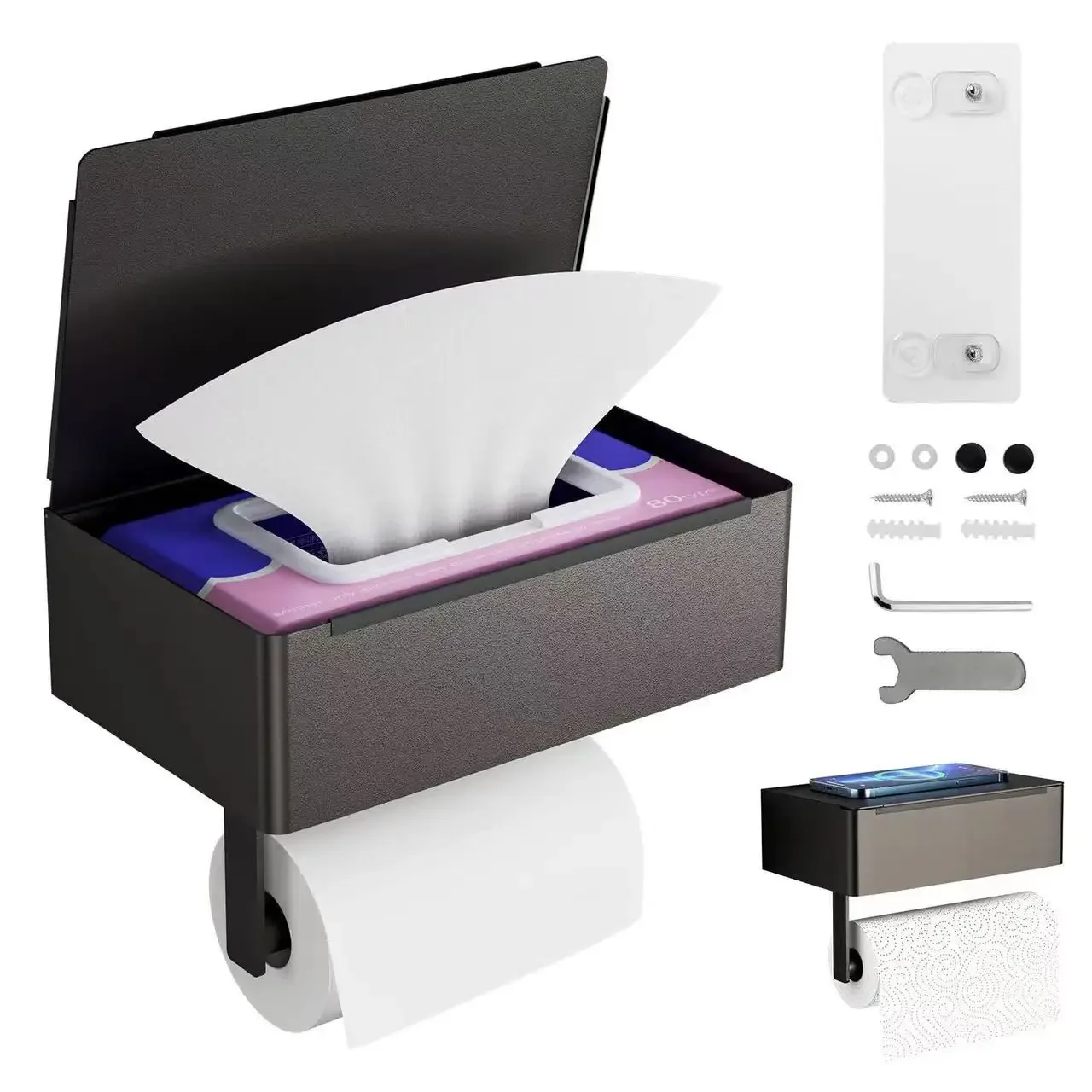 304 Stainless Steel Tissue Box Toilet Square Paper Holder Toilet Paper Holder Non-perforated Roll Wet Wipes Box