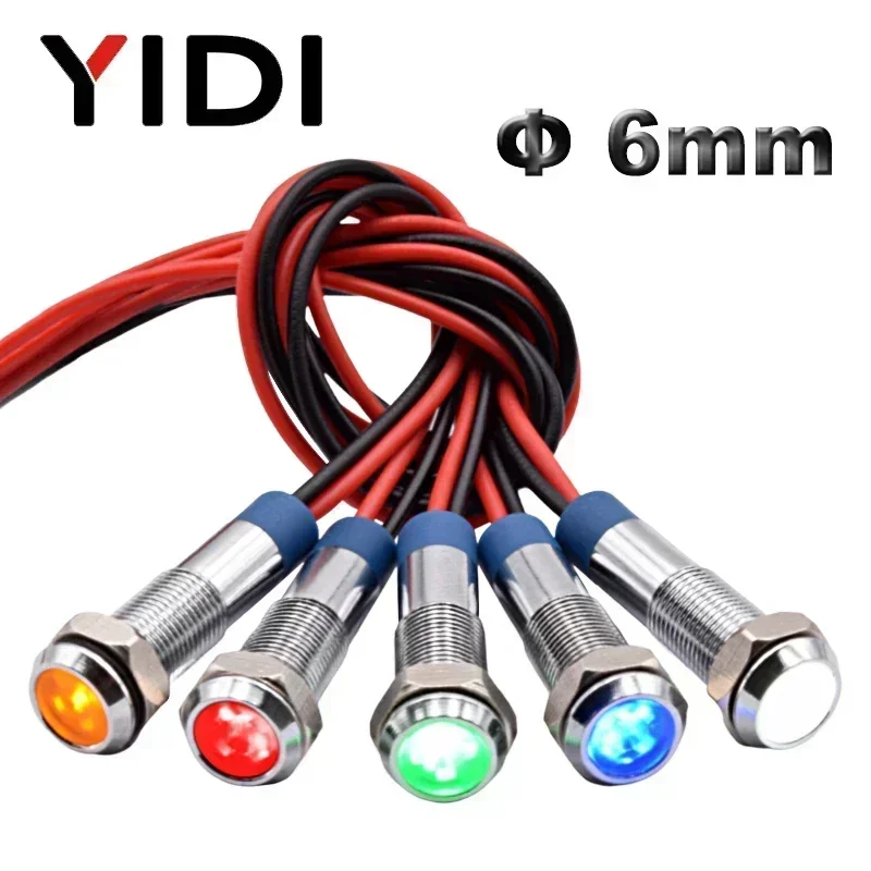 Yidi-led Lâmpada Indicadora de Metal para Motocicleta Luz Piloto do Fio Vermelho Verde Azul Âmbar Branco mm 6v 12v 24v 220v ac Pcs 10 Pcs