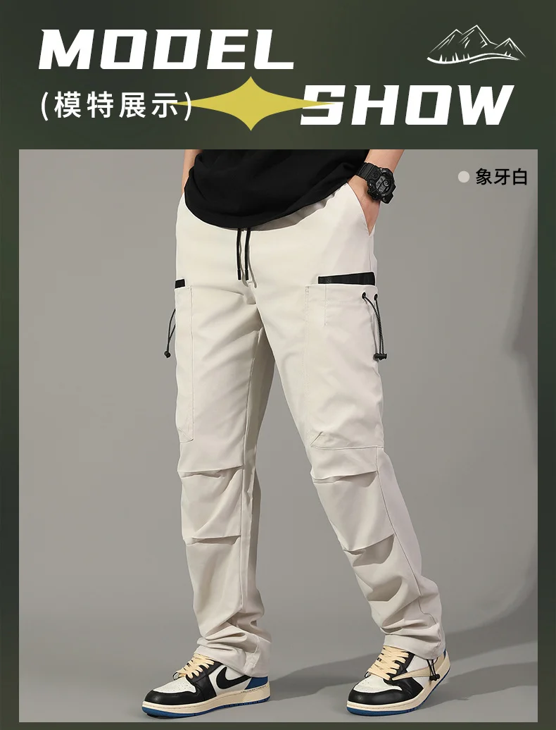 Cargo Hosen Mann High Street Koreanische Mode Casual Hosen Multi Taschen Outdoor Wandern Hosen Lose Gerade Kordelzug Herren Hose – Detail 6
