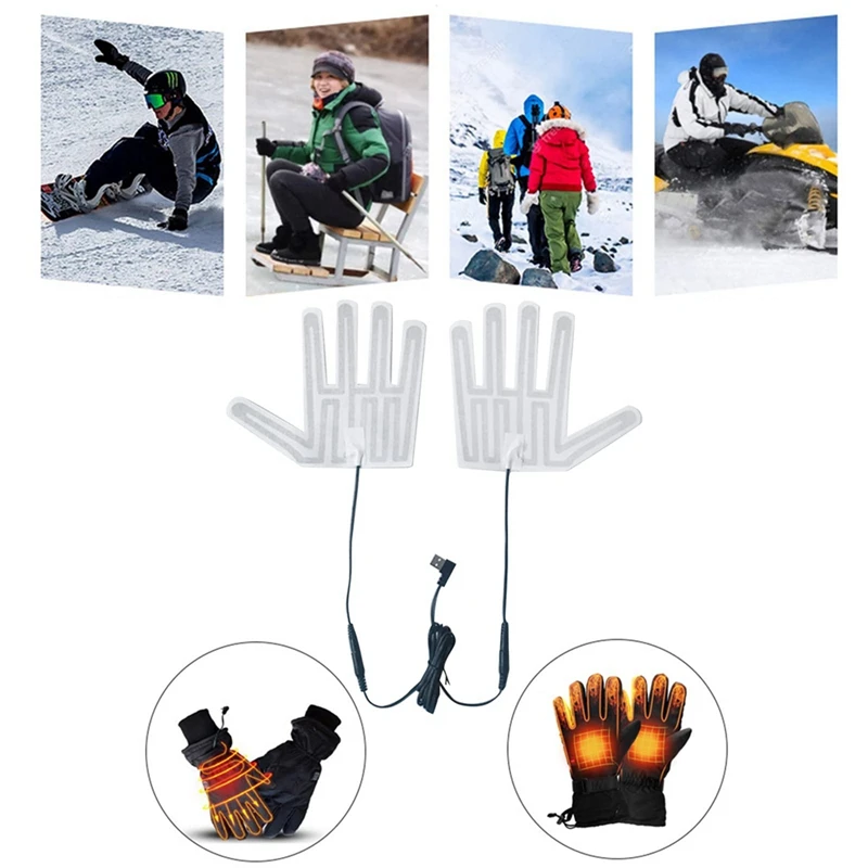 

USB Heated Glove Pad Winter Warm 5Finger Gloves Heating Pad Electric Heating Film Glove Heating Sheet For Skiing Easy To Use