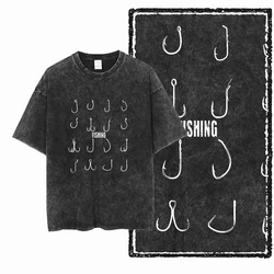 YB FISHING THEME Acid Washed Graphic Unisex Cotton T - Shirt - Cool Streetwear, Big Size - XXXL (YB001 - w - BLK)