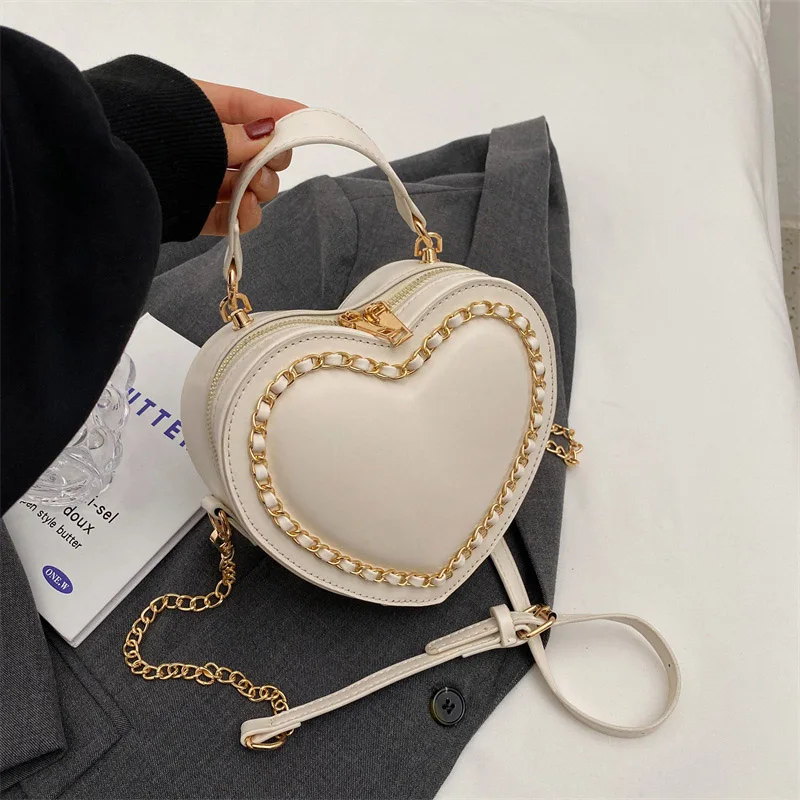 Women Purses Handbag Love Heart Shape Shoulder Bag Female Solid Chain  Crossbody Ladies PU Leather Zipper Bag Valentines Gifts - AliExpress