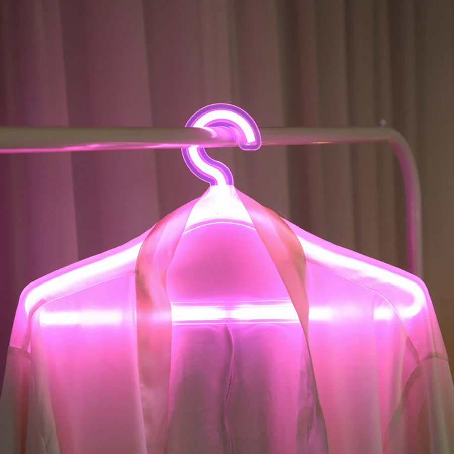 LED 행거 네온 사인 글로우 의류 디스플레이 스탠드, USB 전원, 패션 의류 상점, 마켓 룸 벽 장식